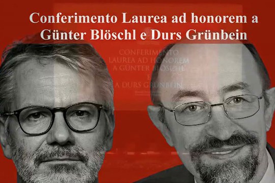 Cover of "Laurea ad honorem to Günter Blöschl e Durs Grünbein"